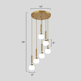Gold Multi Hanging Stairway Light With Minimalist White Glass Ball Pendant 6 / Cylinder