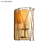 Gold Net Fabric Sconce For Lodges - Cylindrical Wall Lighting