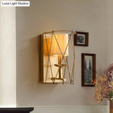 Gold Net Fabric Sconce For Lodges - Cylindrical Wall Lighting