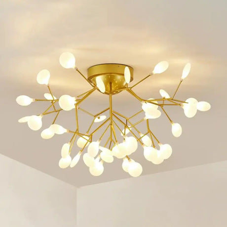 Gold Nordic Firefly Led Flush Mount Chandelier For Dining Room 45 / A