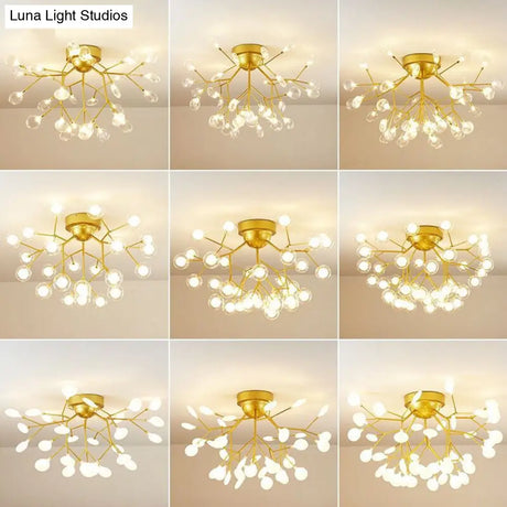 Gold Nordic Firefly Led Flush Mount Chandelier For Dining Room