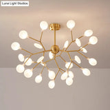 Gold Nordic Led Chandelier Pendant Light For Bedroom - Branched Firefly Design