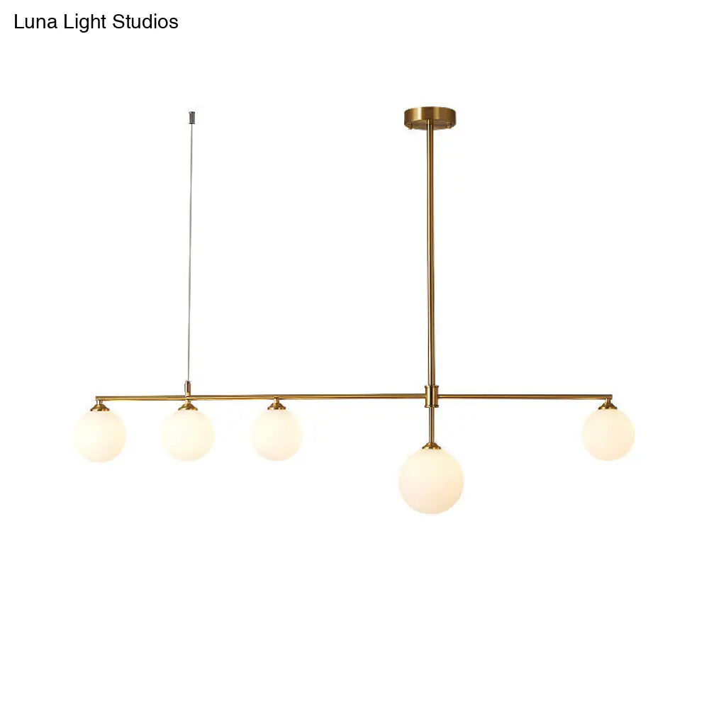 Gold Opaline Glass Pendant Light For Dining Room | Simplicity Ball Island Fixture