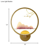 Gold Oriental Led Bedside Wall Light With Mountain And Branch Mural