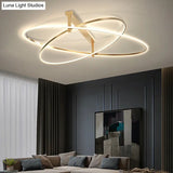 Gold Oval 2-Head Led Ceiling Light - Minimalist Semi Flush Mount For Living Room