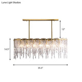Gold Oval Island Pendant Lamp: Minimalist Design With Clear Crystal 7 Bulbs & Melting Ice-Inspired