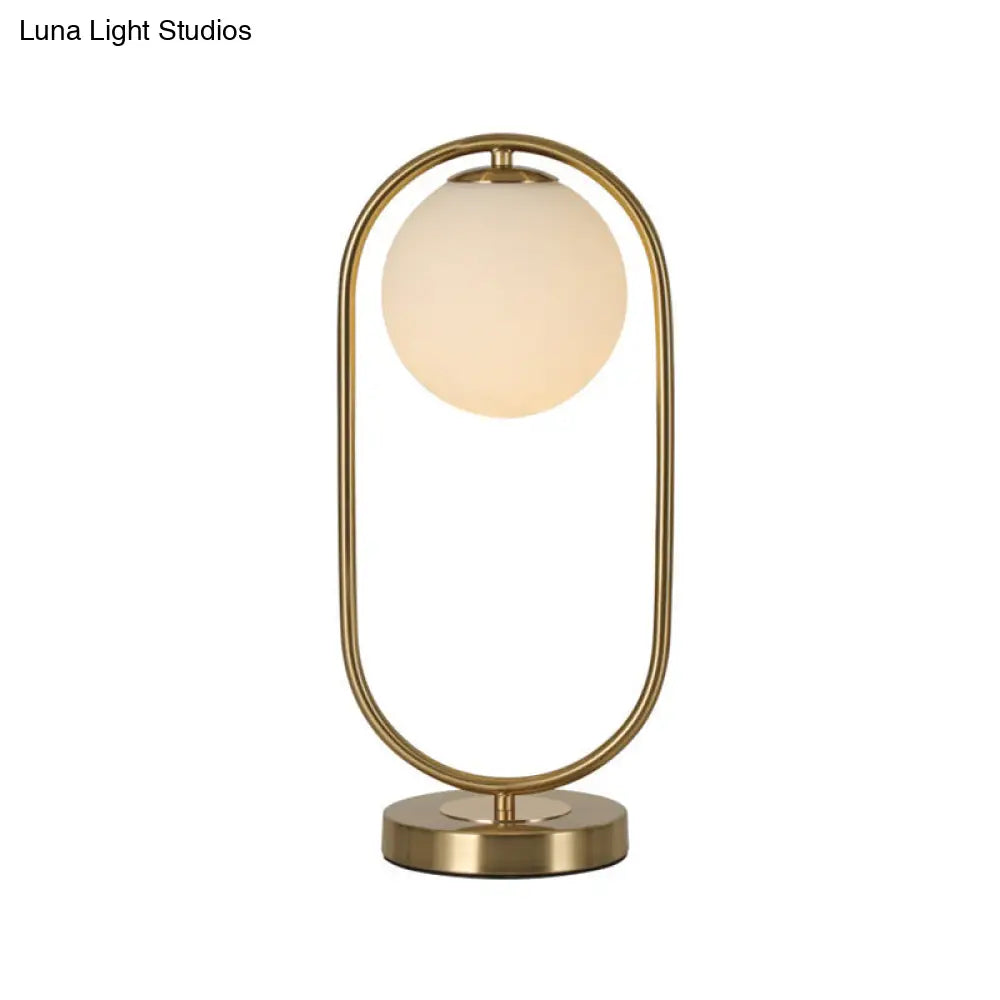 Gold Oval Metal Table Lamp - Luxurious Opaque Glass Night Light For Living Room
