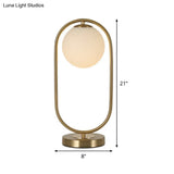 Gold Oval Metal Table Lamp - Luxurious Opaque Glass Night Light For Living Room