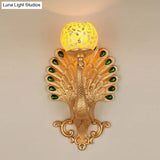 Gold Peacock Wall Lamp With Crackle Glass - Country Bubble Design