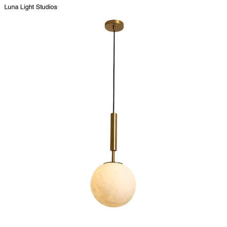 Gold Pendant Light With Opal Frosted Glass For Bedroom - Orb Led Hanging Fixture