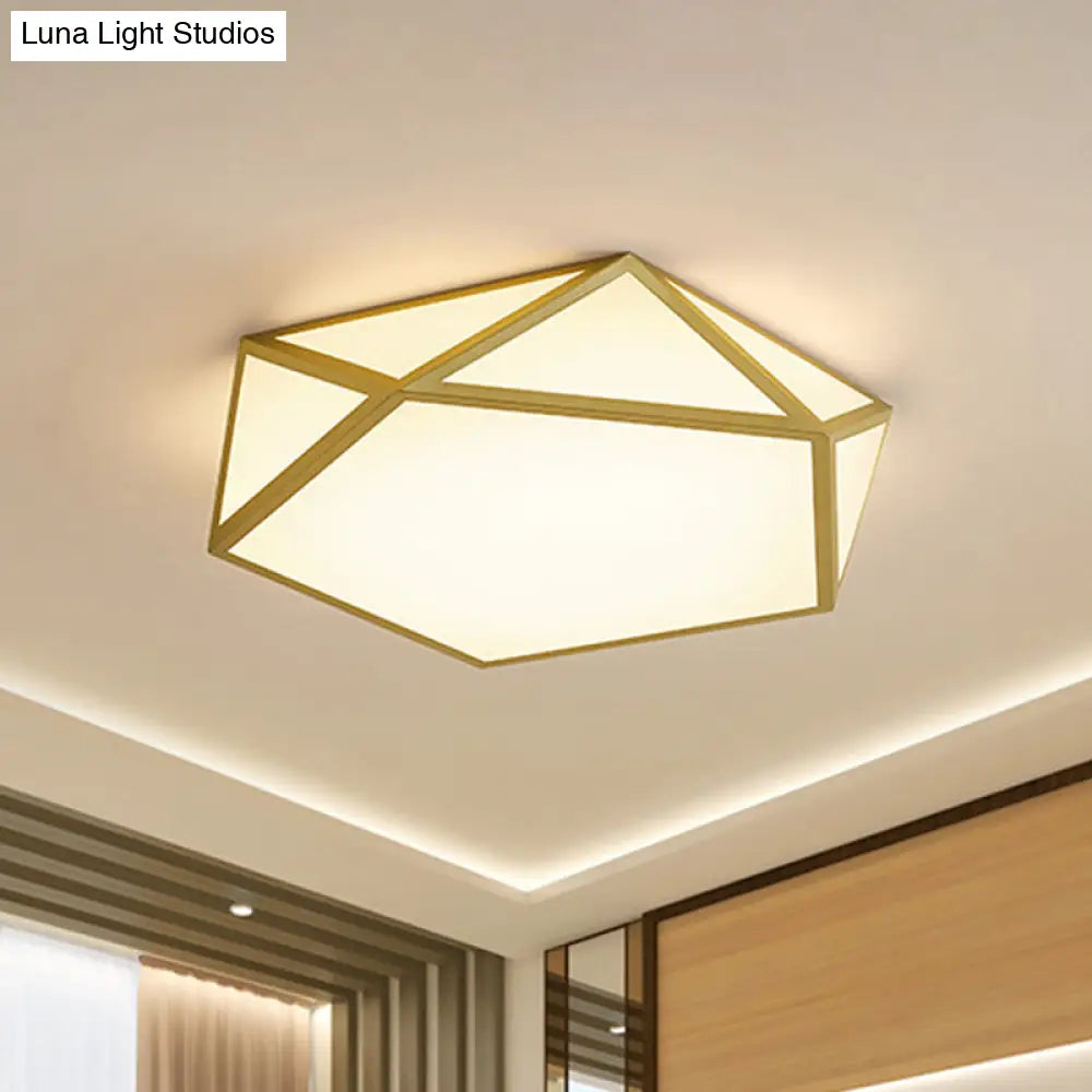 Gold Pentagon Ceiling Light - Nordic Led Flush Mount Lamp For Bedroom Wide 16.5’/20.5