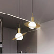 Gold Planetoid Hanging Light - Postmodern Opaline Glass Pendant For Table