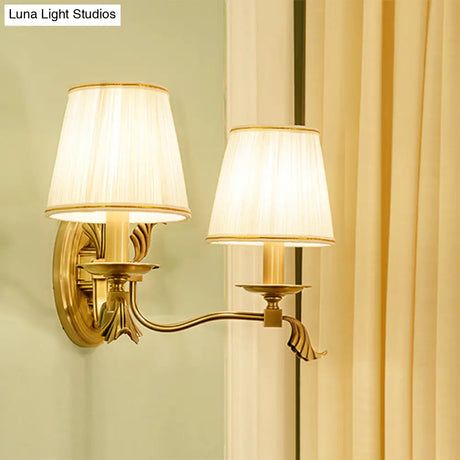 Gold Pleated Cone Wall Sconce With Traditional Style For Living Room