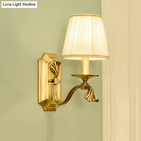 Gold Pleated Cone Wall Sconce With Traditional Style For Living Room