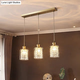 Gold Postmodern Crystal Pendant Light With 3 Shaded Heads For Dining Room Suspension