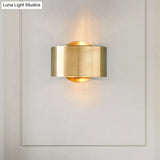 Gold Postmodern Flush Wall Sconce - Half-Cylinder Metal Light Fixture