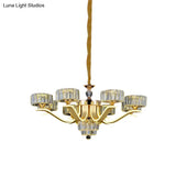 Gold Postmodern Suspension Lamp With 8 Crystal Chandelier Lights For Living Room