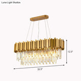 Gold Prismatic Crystal 5-Head Postmodern Oval Hanging Light For Dining Room Island Ceiling