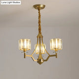 Gold Prismatic Crystal Cylinder Chandelier Lamp With 3/6 Bulbs - Postmodern Hanging Light