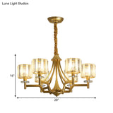 Gold Prismatic Crystal Cylinder Chandelier Lamp With 3/6 Bulbs - Postmodern Hanging Light