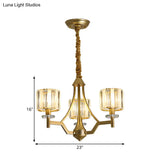 Gold Prismatic Crystal Cylinder Chandelier Lamp With 3/6 Bulbs - Postmodern Hanging Light