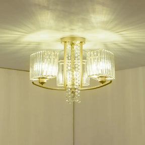 Gold Prismatic Crystal Semi Flush Light For Living Room - Minimalistic Circular Ceiling Mount 3 /