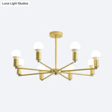 Gold Radial Metal Chandelier With Hanging Lights For Bedroom - Modern Design Bare Bulb