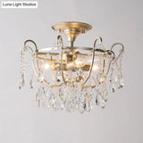 Gold Raindrop Crystal Ceiling Fixture With 4 Bulbs For Traditional Drawing Rooms