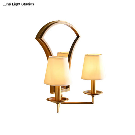 Gold Retro Candlestick Wall Lamp With 2 Bulbs And Mirror-Fabric Shade
