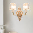 Gold Retro Crystal Block Wall Sconce With 2-Bulb Cylinder & Carved Backplate