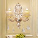 Gold Ribbed Glass Flower Sconce Lamp With 2 Lights For Mid-Century Indoor Wall Lighting