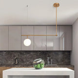 Gold Right Angled Bar Hanging Light Kit - Minimalist Pendant Lamp With Opal Glass Shade 1 /