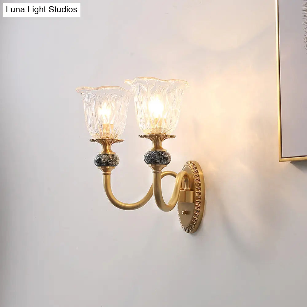 Gold Ripple Glass Wall Light - Ruffled Classic Fixture For Corridor