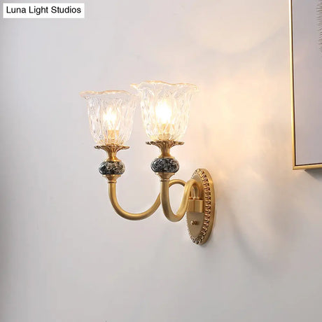 Gold Ripple Glass Wall Light - Ruffled Classic Fixture For Corridor