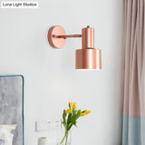 Gold/Rose Gold Cylinder Wall Sconce With Metal Shade - Perfect For Bedroom Lighting