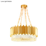 Gold Round Chandelier Lamp With Crystal Block Hangings - 19.5’’/23.5’’ Width Postmodern