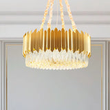 Gold Round Chandelier Lamp With Crystal Block Hangings - 19.5’’/23.5’’ Width Postmodern