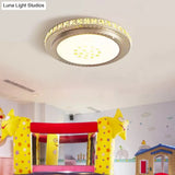 Gold Round Led Flush Mount Ceiling Light With Crystal Decor For Kindergarten