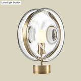 Gold Round Nightstand Lamp With Modern Blue/Clear Glass - Single Bulb Bedside Light