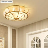Gold Round Textured Glass Flush Ceiling Light For Traditional Bedroom – Elegant Flushmount Lighting