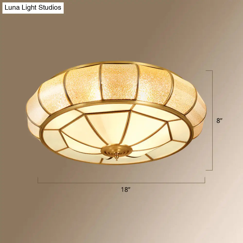 Gold Round Textured Glass Flush Ceiling Light For Traditional Bedroom – Elegant Flushmount Lighting
