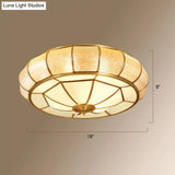 Gold Round Textured Glass Flush Ceiling Light For Traditional Bedroom – Elegant Flushmount Lighting