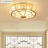Gold Round Textured Glass Flush Ceiling Light For Traditional Bedroom – Elegant Flushmount Lighting