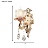 Gold Scalloped Dome Crystal Wall Sconce Light - Postmodern Bedside Accent