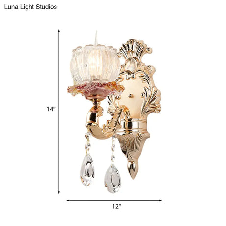 Gold Scalloped Dome Crystal Wall Sconce Light - Postmodern Bedside Accent