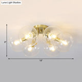 Gold Semi Flush Mount Sphere Light With 6 Led Bulbs