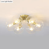 Gold Semi Flush Mount Sphere Light With 6 Led Bulbs