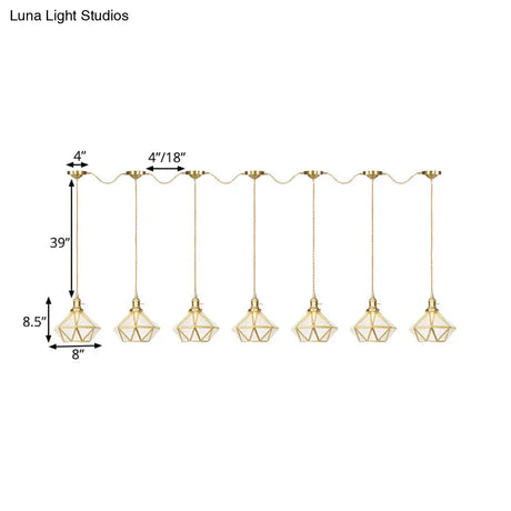Gold Series Diamond Multi-Light Pendant With Clear Water Glass Traditional 3/5/7-Light Suspension