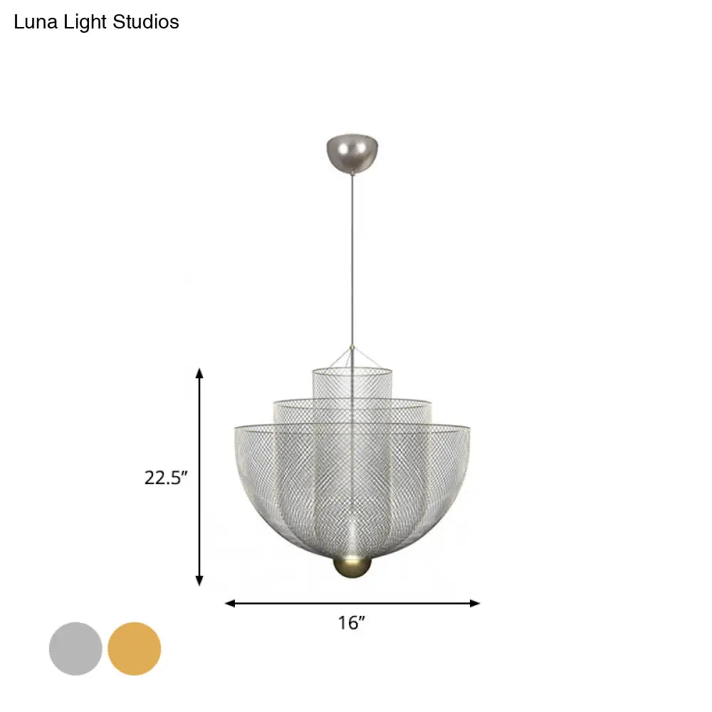Gold/Silver Wire Mesh Chandelier Pendant Light With Led | Modern Hanging Bowl Design