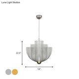 Gold/Silver Wire Mesh Chandelier Pendant Light With Led | Modern Hanging Bowl Design